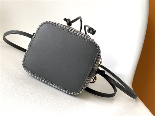 Fen.di MON TRESOR Houndstooth Wool Fabric Mini Bag With Black FF Embroidery