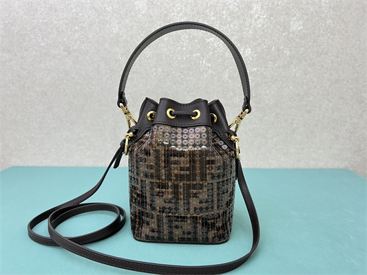 Fen.di MON TRESOR Brown FF Jacquard Fabric Mini Bag With Sequins