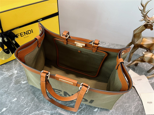 Fen.di Peekaboo X-Tote Green Color Canvas