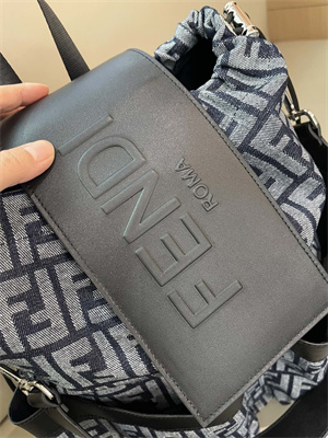 Fen.di Strike Medium Backpack Jacquard Fabric With Grey and Blue FF Motif