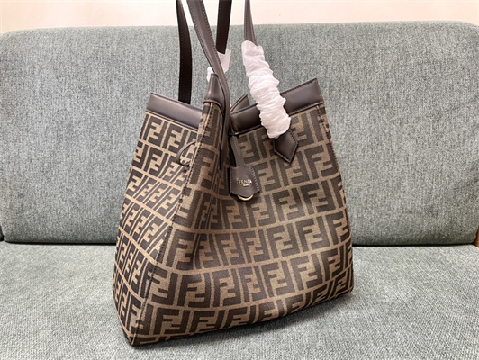 Fen.di ORIGAMI Large Brown FF Jacquard Fabric Bag That Can be Transformed