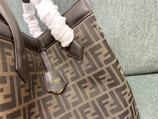 Fen.di ORIGAMI Large Brown FF Jacquard Fabric Bag That Can be Transformed