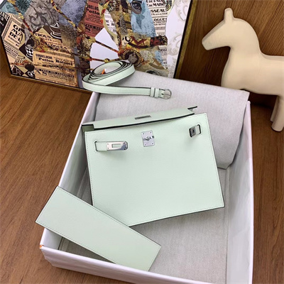 Kelly Danse Bag Evercolor Leather Silver Tone Metal In Vert Fizz Color HS