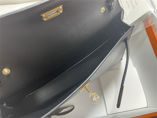 Kelly Elan Bag Goatskin Leather Gold Tone Metal In Black Color HS