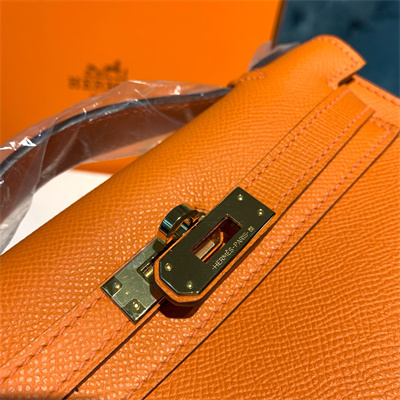 Kelly Pochette Bag Epsom Leather Gold/Silver hardware In Orange Color HS