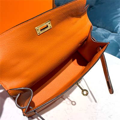 Kelly Pochette Bag Epsom Leather Gold/Silver hardware In Orange Color HS
