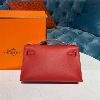 Kelly Pochette Bag Epsom Leather Gold/Silver hardware In Red Color HS