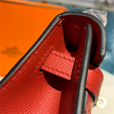 Kelly Pochette Bag Epsom Leather Gold/Silver hardware In Red Color HS