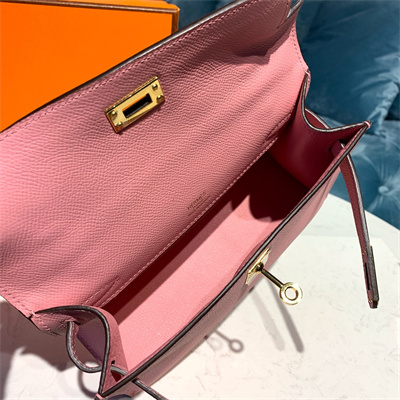 Kelly Pochette Bag Epsom Leather Gold/Silver hardware In Pink Color HS