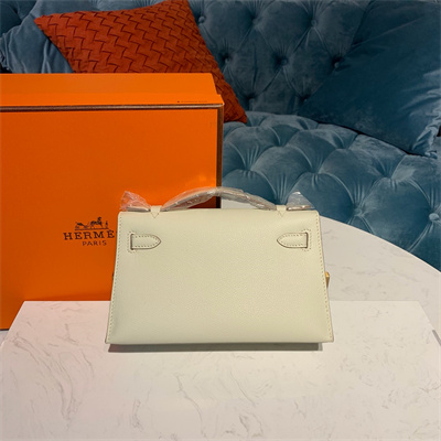 Kelly Pochette Bag Epsom Leather Gold/Silver hardware In Craie Color HS