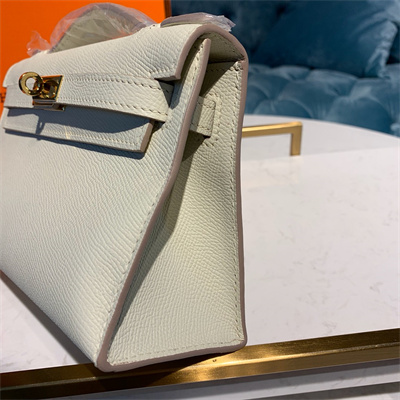 Kelly Pochette Bag Epsom Leather Gold/Silver hardware In Craie Color HS