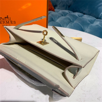 Kelly Pochette Bag Epsom Leather Gold/Silver hardware In Craie Color HS