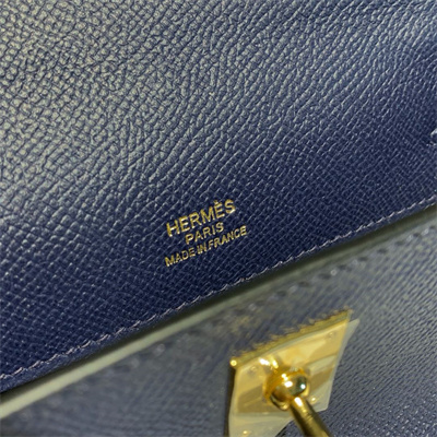 Kelly Pochette Bag Epsom Leather Gold/Silver hardware In Bleu Obscur Color HS