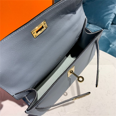 Kelly Pochette Bag Epsom Leather Gold/Silver hardware In Bleu Lin Color HS