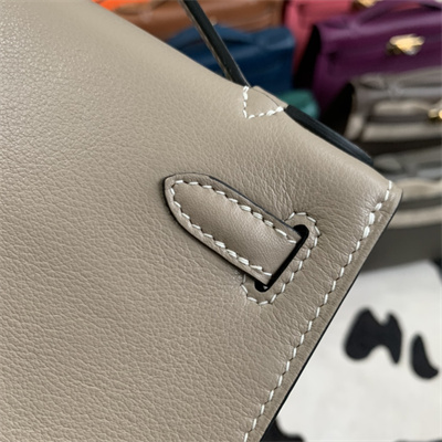 Kelly Pochette Bag Swift Leather Gold/Silver hardware In Trench Color HS