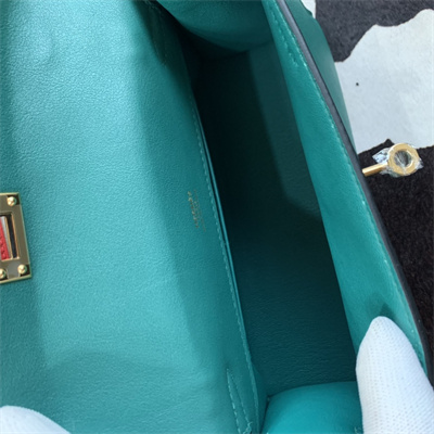 Kelly Pochette Bag Swift Leather Gold/Silver hardware In Malachite Color HS