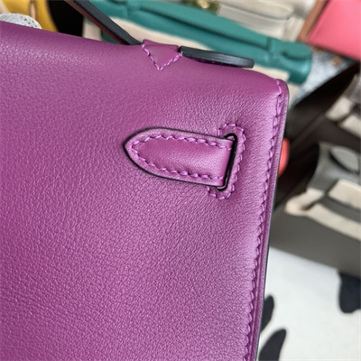 Kelly Pochette Bag Swift Leather Gold/Silver hardware In Rose Purple Color HS