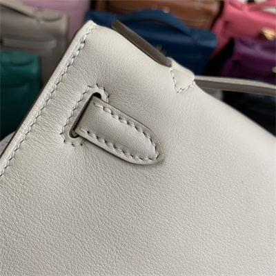 Kelly Pochette Bag Swift Leather Gold/Silver hardware In Craie Color HS