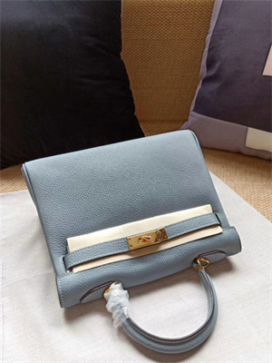 Kelly Retourne Bag Calfskin Leather 25/28CM Gold/Silver Hardware In Bleu Lin Color