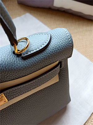 Kelly Retourne Bag Calfskin Leather 25/28CM Gold/Silver Hardware In Bleu Lin Color