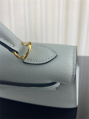 Kelly Sellier Bag Epsom Leather 25/28CM Gold/Silver Hardware In Bleu Glacier Color HS