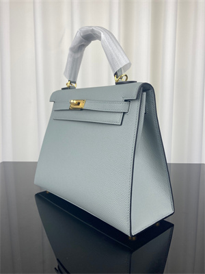 Kelly Sellier Bag Epsom Leather 25/28CM Gold/Silver Hardware In Bleu Glacier Color HS