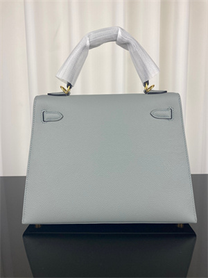 Kelly Sellier Bag Epsom Leather 25/28CM Gold/Silver Hardware In Bleu Glacier Color HS