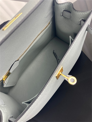 Kelly Sellier Bag Epsom Leather 25/28CM Gold/Silver Hardware In Bleu Glacier Color HS