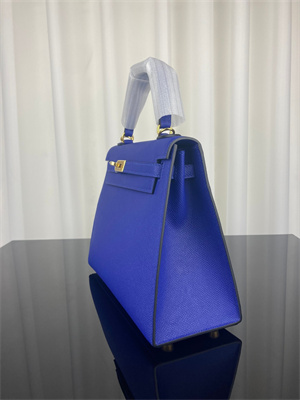 Kelly Sellier Bag Epsom Leather 25/28CM Gold/Silver Hardware In Bleu Electric Color HS