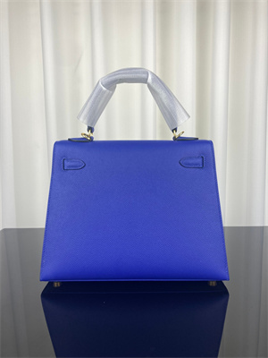 Kelly Sellier Bag Epsom Leather 25/28CM Gold/Silver Hardware In Bleu Electric Color HS
