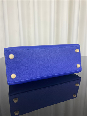 Kelly Sellier Bag Epsom Leather 25/28CM Gold/Silver Hardware In Bleu Electric Color HS