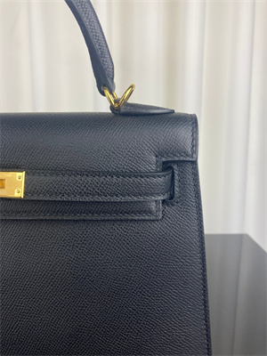 Kelly Sellier Bag Epsom Leather 25/28CM Gold/Silver Hardware In Black Color HS
