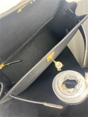 Kelly Sellier Bag Epsom Leather 25/28CM Gold/Silver Hardware In Black Color HS