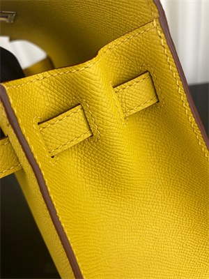 Kelly Sellier Bag Epsom Leather 25/28CM Gold/Silver Hardware In Jaune Amber Color HS