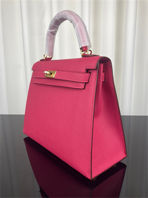 Kelly Sellier Bag Epsom Leather 25/28CM Gold/Silver Hardware In Fuchsia Color HS