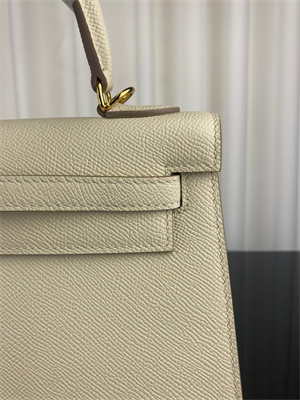 Kelly Sellier Bag Epsom Leather 25/28CM Gold/Silver Hardware In Craie Color HS