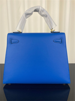 Kelly Sellier Bag Epsom Leather 25/28CM Gold/Silver Hardware In Bleu Hydra Color HS
