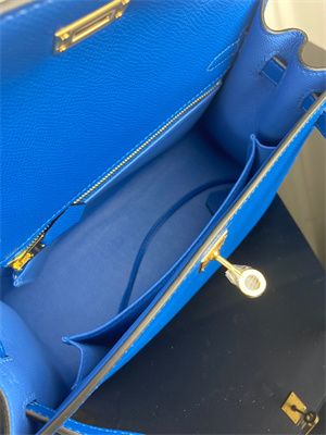 Kelly Sellier Bag Epsom Leather 25/28CM Gold/Silver Hardware In Bleu Hydra Color HS