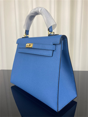 Kelly Sellier Bag Epsom Leather 25/28CM Gold/Silver Hardware In Bleu Zanzibar Color HS