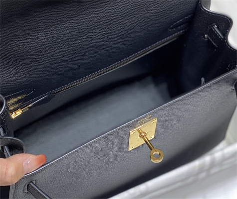 Kelly Sellier Bag Epsom Leather 25/28CM Gold/Silver Hardware In Black Color