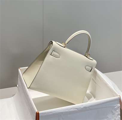 Kelly Sellier Bag Epsom Leather 25/28CM Gold/Silver Hardware In Craie Color