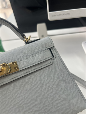Kelly Mini II Bag Epsom Leather Gold/Silver Hardware In Blue Pale Color HS