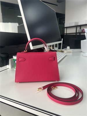 Kelly Mini II Bag Epsom Leather Gold/Silver Hardware In Rose Shocking Color HS