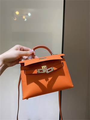 Kelly Mini II Bag Epsom Leather Gold/Silver hardware In Orange Color