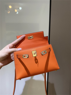 Kelly Mini II Bag Epsom Leather Gold/Silver hardware In Orange Color