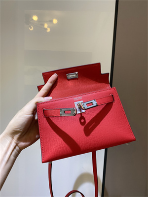 Kelly Mini II Bag Epsom Leather Gold/Silver hardware In Red Color