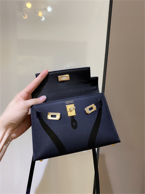 Kelly Mini II Bag Epsom Leather Gold/Silver hardware In Black Color