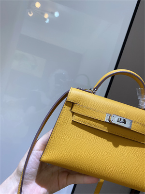 Kelly Mini II Bag Epsom Leather Gold/Silver hardware In Jaune Amber Color