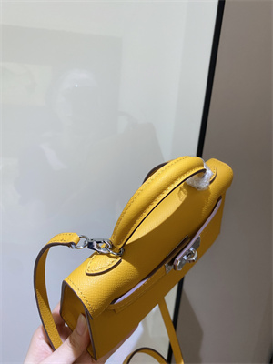 Kelly Mini II Bag Epsom Leather Gold/Silver hardware In Jaune Amber Color