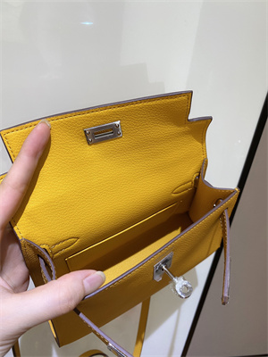 Kelly Mini II Bag Epsom Leather Gold/Silver hardware In Jaune Amber Color